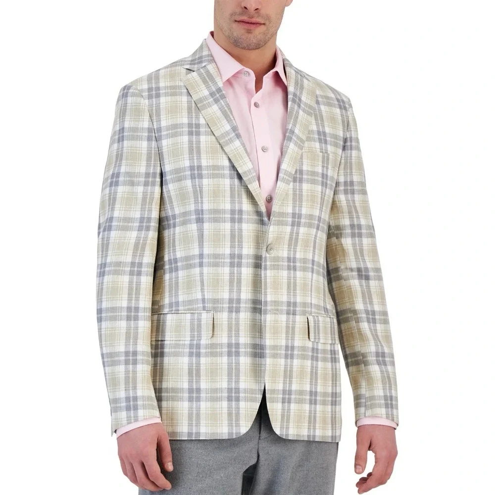 Lauren Ralph Lauren Mens Classic-Fit Patterned Linen Sportcoats 38 Regular Cream